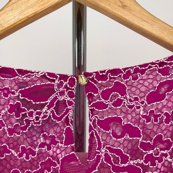 CeCe Pink Corded Lace Short Sleeve Shift Mini Dress size 10 - Picture 7 of 13